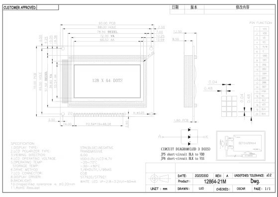 128x64 STN Blue Negative Monochrome LCD Display Graphic LCD Display Module ST7920 Controller Replacement