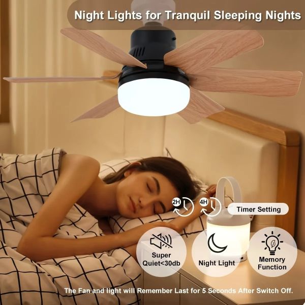 Remote control 20.5in Screw LEd 40W Socke Black Wood Grain Ceiling Fan with Light(WH-VLL-42)