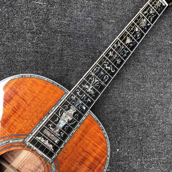 Custom Full Abalone Inlays OOO 39 Inch Round Body Solid Koa Top Acoustic Guitar