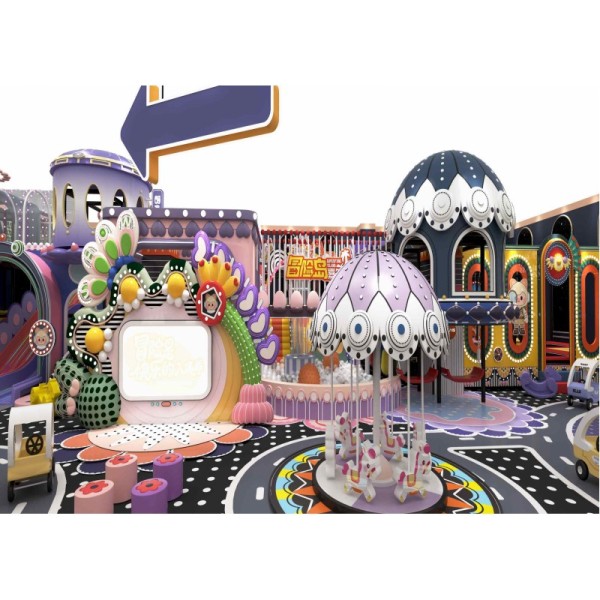 Macaron Home Play Kids Indoor Amusement Center Custom Family Entertainment Castle Maze Slide Trampoline for Villa
