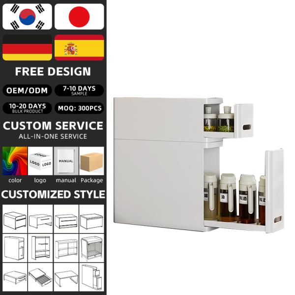 NEW Foldable Standing Metal Corner Countertop White Doublelayer Pull Out Drawer Spice Box Kitchen Storage Cabinet Organizer Rack