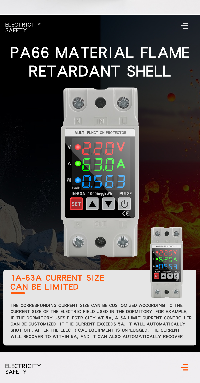 DIN Rail Mount Three Phase Voltage Meter AC 80-500V Mini Modular Ammeter 0-100A LED Digital Display Indicator Frequency Meter PC