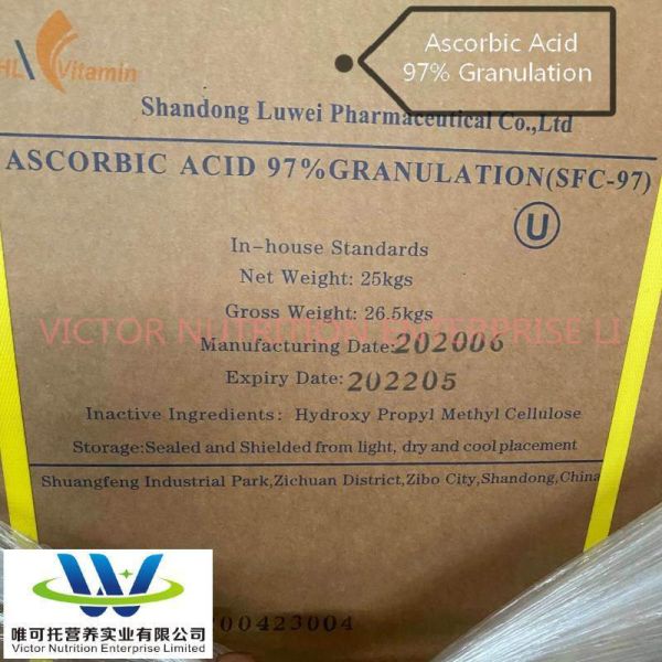 Luwei Cspc Huazhong Vitamin C DC97 Ascorbic Acid 97% Granulation Coated 97% Formula C6H8O6