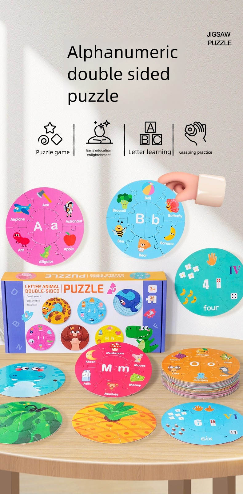 Children's Letters Animal Paper Double-sided Puzzle Early Education Puzzle Toys