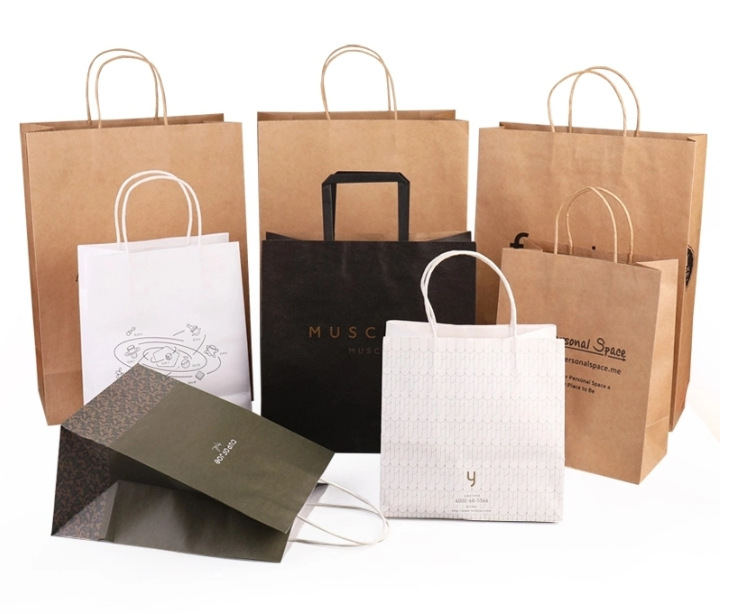 Biodegradable Folding Paper Packaging 300um Kraft Paper Shopping Bag