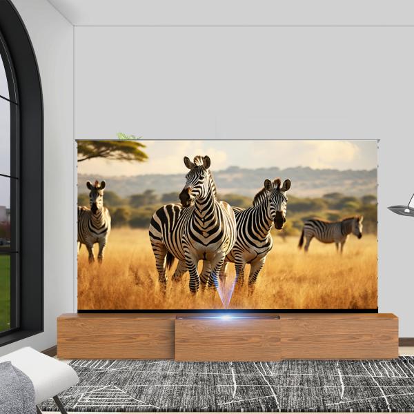 White Motorized Laser TV Cabinet Modern Ultra Short Throw Projector Living Room Storage TV Cabinet