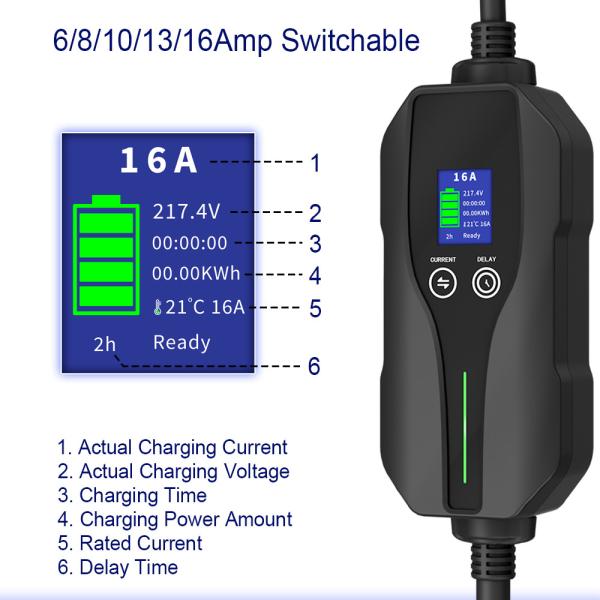 Estação de carregamento EVSE portátil para veículos elétricos domésticos 3.6kW Carregador de veículos elétricos de nível 2 120V - 240V 16A