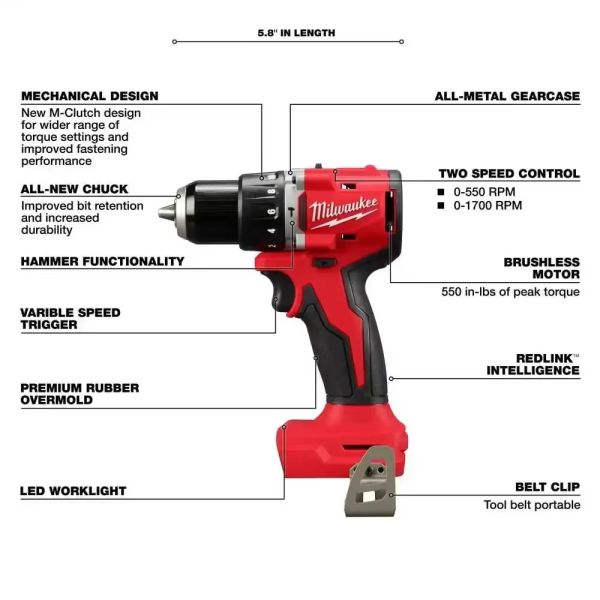 2500rpm Milwaukee Electric Impact Drills Screwdriver Non Slip Battery Powered Impact Drill