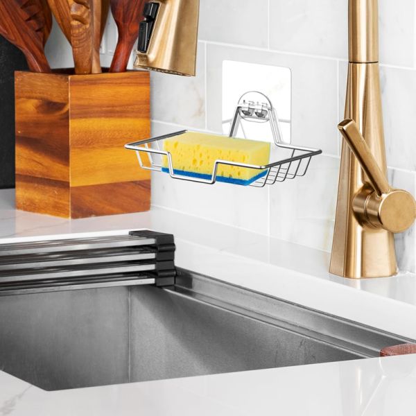 No Drilling Wall Mounted 304 Rustproof Stainless Steel Square Soap Dish Holder for Bathroom and Kitchen