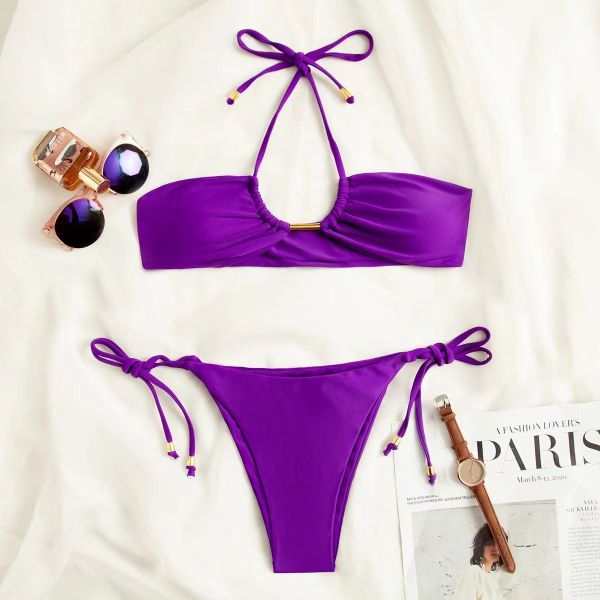 Сексуальные пурпурные женщины сопротивления подбора цветов u купальных костюмов бикини бикини 2 частей