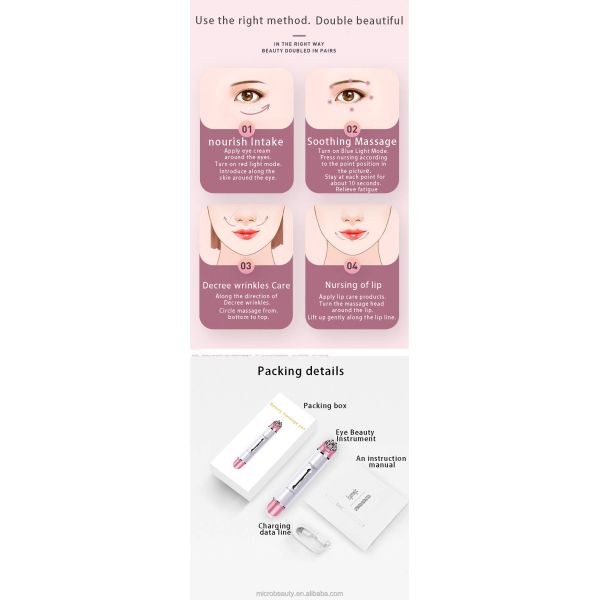 Rechargeable Eye Massager Pen with Radio Frequency for Dark Circles Reduction and Eye Fatigue Relief