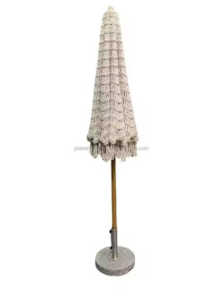 9 ft Resort Beach Macrame Crochet Umbrella Parasol Tassels Woven Canopy Umbrella Macrame Fringe Umbrella