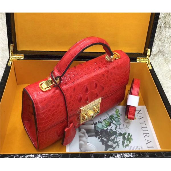 Genuine Alligator Skin Key Lock Closure Lady Small Handbag Authentic Crocodile Leather Women Flap Purse Shoulder Bag