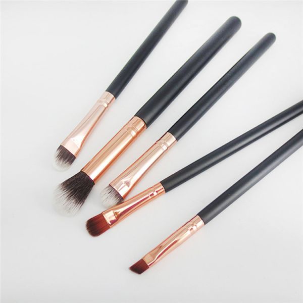 Wood Handle Eye Shadow Makeup Brush Set 12pcs Black Rose Gold Pink