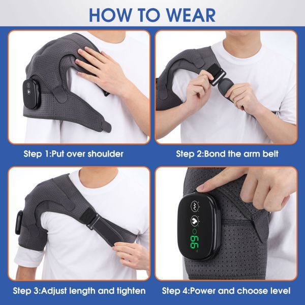 Electric Far Infrared Heating Massage Shoulder Pad Relieving Periarthritis Touchscreen Heat Therapy Device Black Gift Box