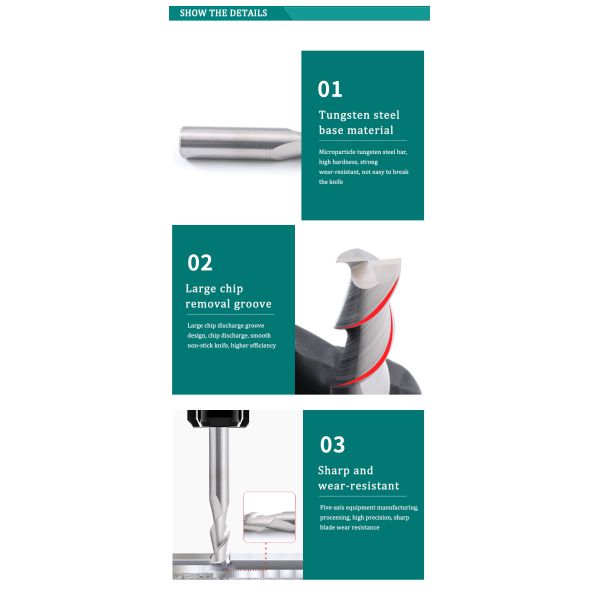 HRC 55 de alta calidad de carburo sólido de 2 flautas de fondo plano de la fábrica de venta para el procesamiento de aluminio CNC corte de fresado OEM ODM