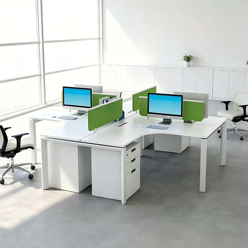BS-WT48 Modular Office Table with Melamine Board Green Fabric Partition and Cable Management