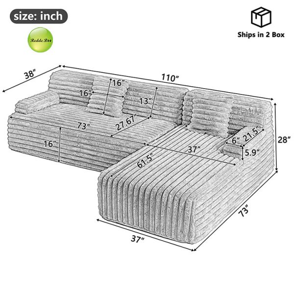 Modern Velvet Compressed Sofa Couch L Shape Gray Upholstered OEM