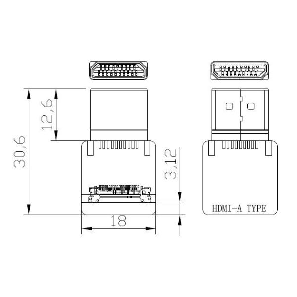 Подключатели 20525-020E-02 к типу HDMI кабельного адаптера HDMI прямой головы HDMI-A питч 0,4 мм