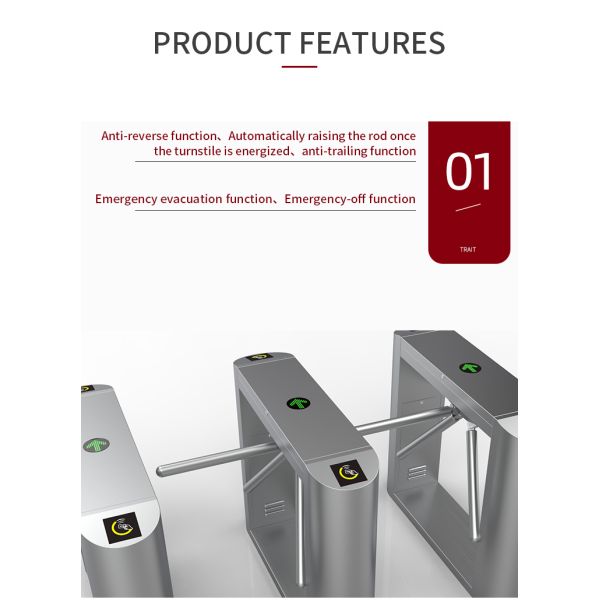 Barrier Turnstile Entry System , 3 Arm Vertical Tripod Turnstile 30-40 People/Min