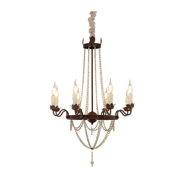 Iron farmhouse chandelier with white wood bead (WH-CI-26)