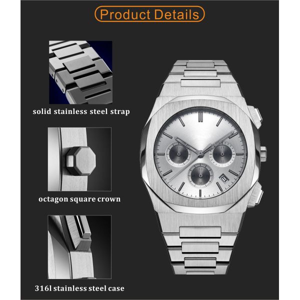 SUS316L Stainless Steel Quartz Wrist Watch Chronograph With SR626SW Battery