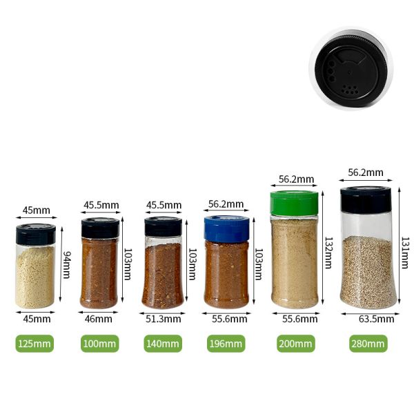 Прозрачная PET пластиковая кухонная порошок специи приправы шейкер контейнер банка