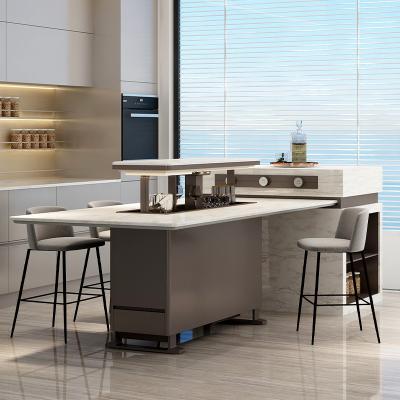 Adjustable Height Luxury Island Dining Table with Refrigerator Freezer and Wine Cooler