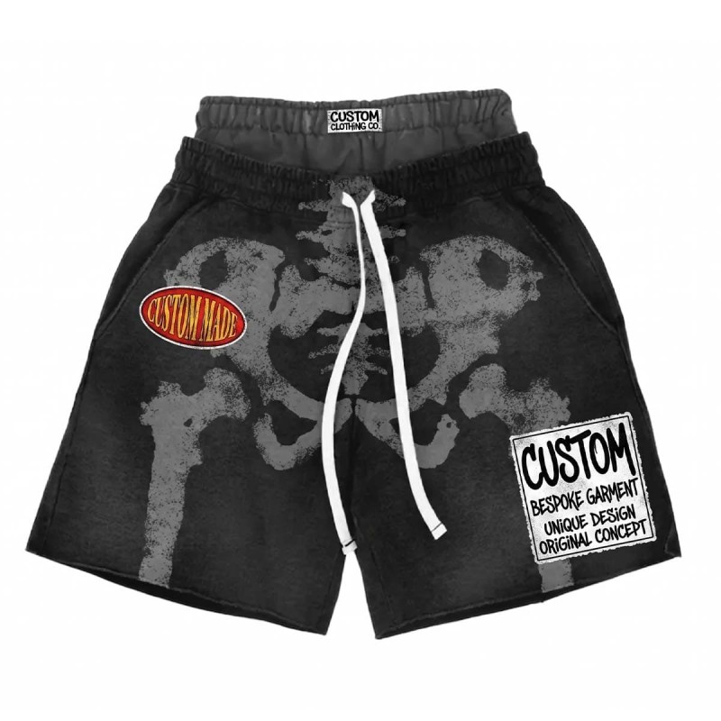 Custom Distressed Skeleton Bone Sweatshorts Vintage Streetwear