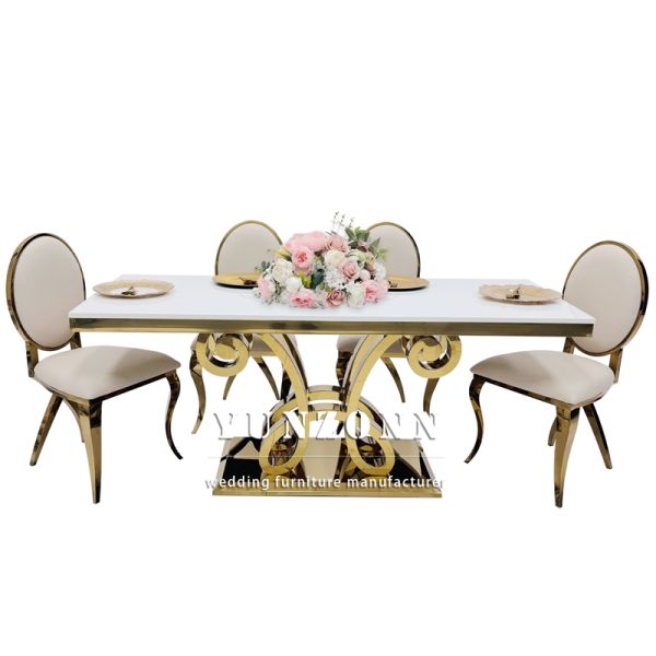New Design Luxury Rectangular Glass Top Gold Stainless Steel Wedding Table for Party Used