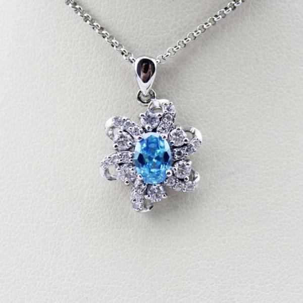 Sterling Silver Cable Chain  Oval Green Cubic Zircon Pendant Necklce (P10)