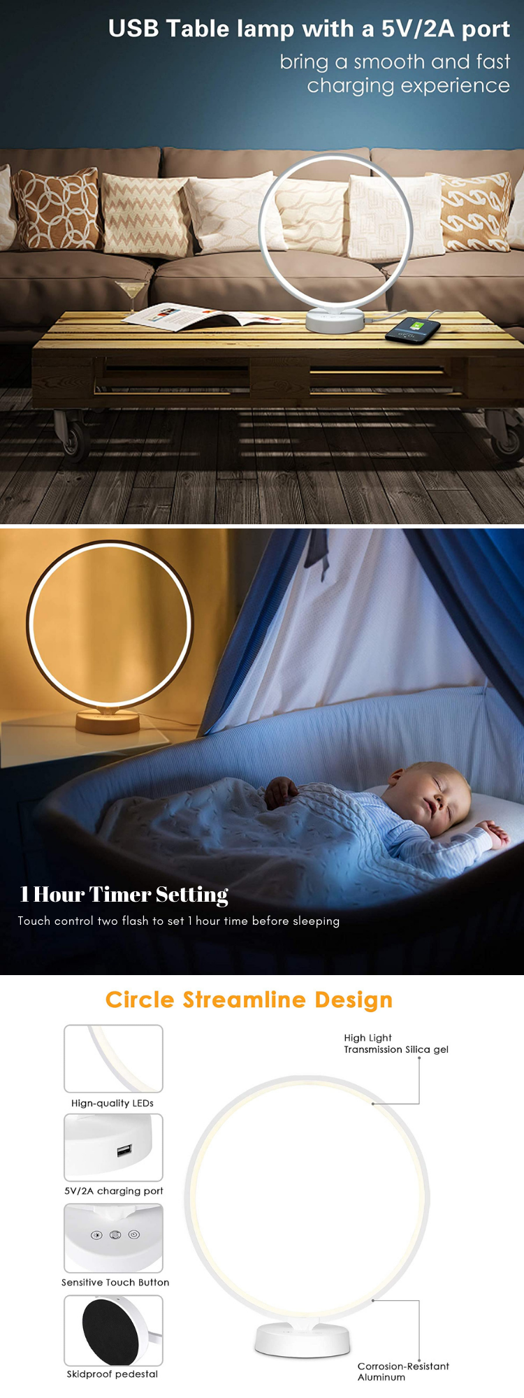 Touch Control Daglicht Lamp USB Charging Table Sun Lamp Dimmable