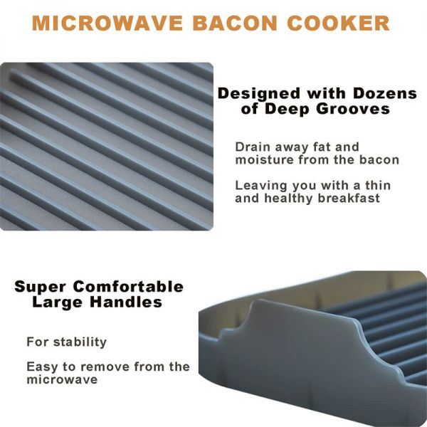 Sustainable Silicone Bacon Baking Pan for Microwave and Oven Cooking Grey or Custom
