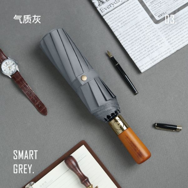 Business Gift Wooden Handle Umbrella with UV Block and Metal Shaft Customized Printing