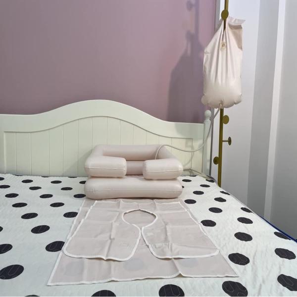 Inflatable Shampoo Basin with Bedside PVC Shower Bag Combo Pack, Shampoo Bowl with Sprayer and Water Bag