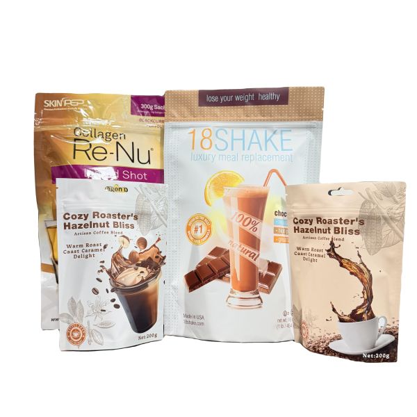 PE Plastic Customized Protein Powder Shake Standing Up Bag Resealable Packaging Bag Logo Printed Food Aluminum Packaging