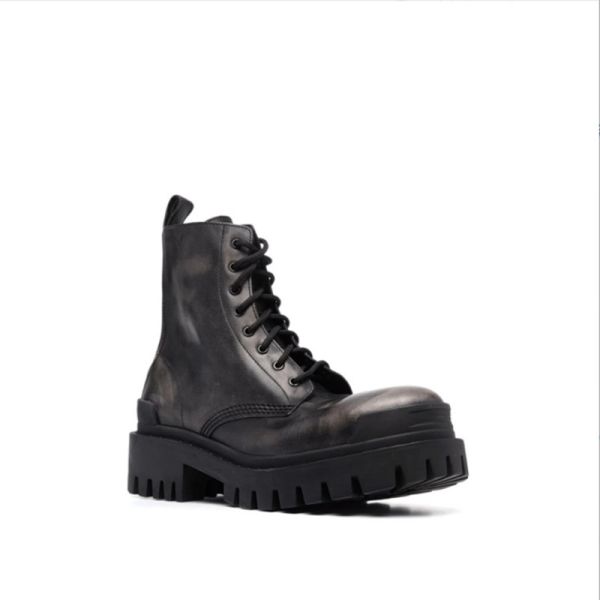 Women High Quality Thick Heel Thick Soled Shoes Lace Up Motorcycle Boots Round Toe Genuine Leather