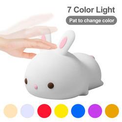 Soft Silicone Rabbit Kids Nursery Bedside Nightlight Lamp Gifts Touch Sense RGB LED Bunny Night Light