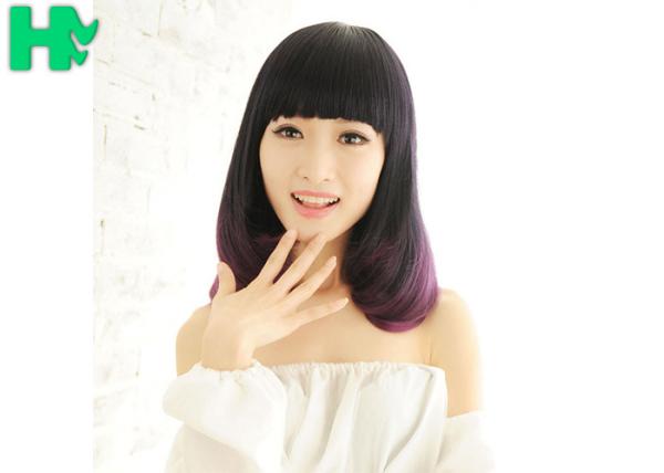 Natural Straight Heat Resistant Fiber Wigs Lace Front With Dark Brown