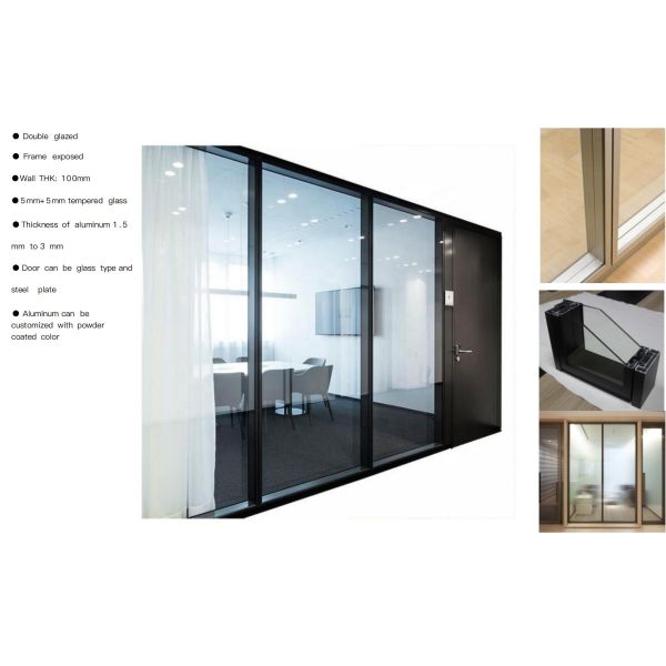Highly Stable Office Glass Partition Wall for workspace with art glass finish
