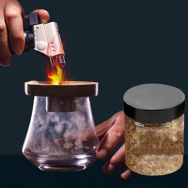 Kit de fumadores de cócteles de moda antigua y caja de bambú con 4 sabores de chips de madera para whisky como regalo de cumpleaños perfecto para hombres