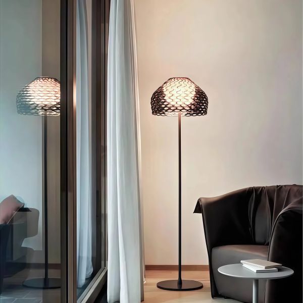 JYLIGHTINGModern Lattice Metal Floor Lamp, Perforated Honeycomb Shade Standing Light for Minimalist Home Decor
