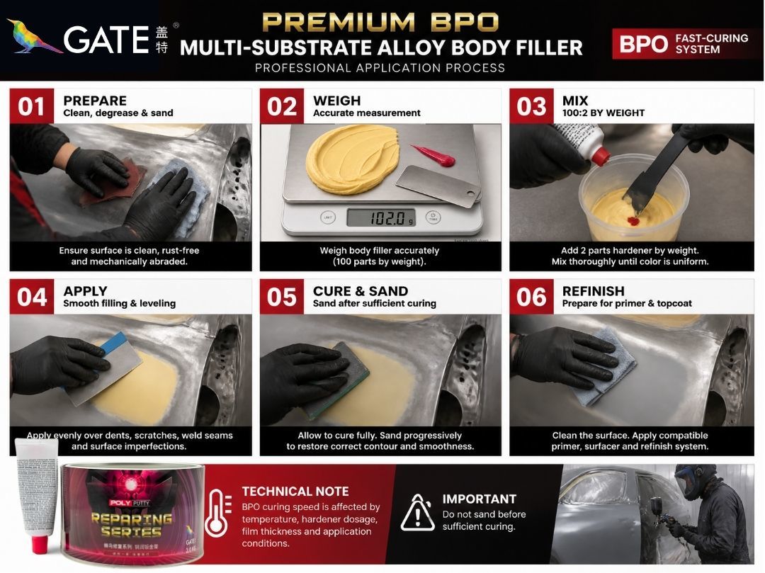 Professional 2K BPO Alloy Body Filler For Car Dent Aluminum Panel Metal Equipment And Furniture Surface Repair