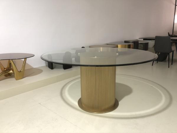 Modern Design Round Glass Dining Table For 6 People , Stainless Steel Leg Dining Room Table