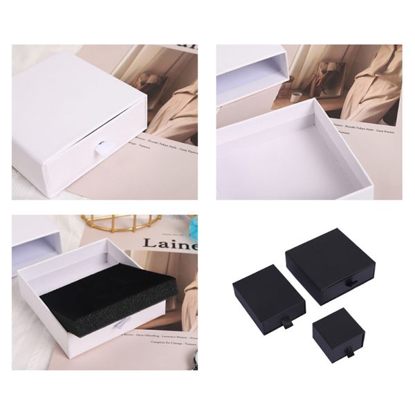 Black Paper Jewelry Box With Drawers Cardboard Ring Necklace Box Packaging
