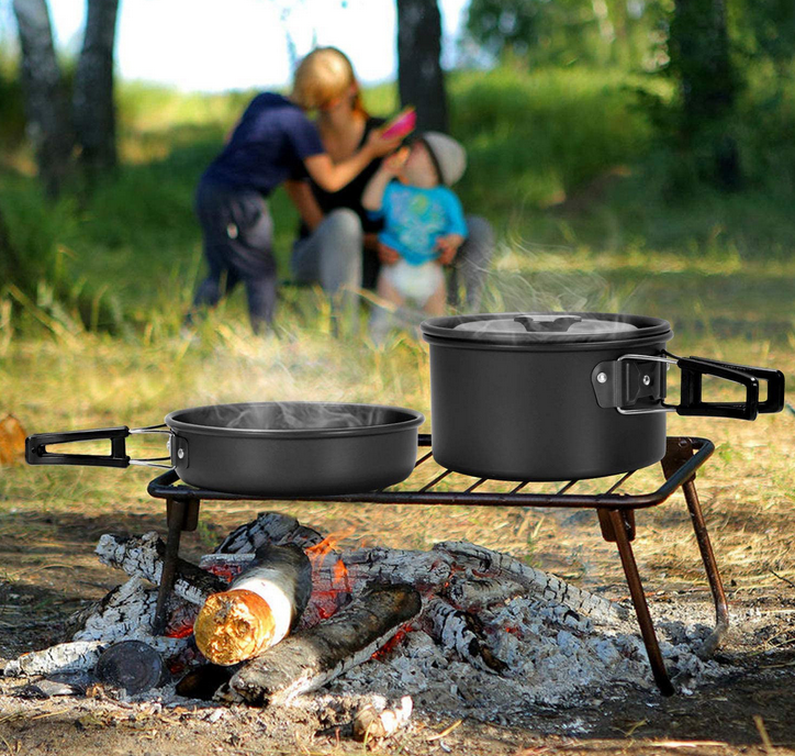 Не Cookware ручки на открытом воздухе установил с чашками нержавеющей стали чайника лотка бака