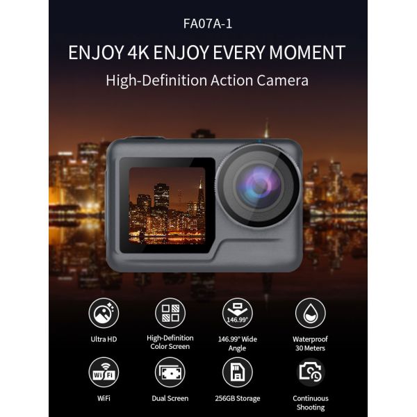 Real 4K FA07A 1080P Sports Camera Wifi Action Camera Outdoor Dual Screen For Diving
