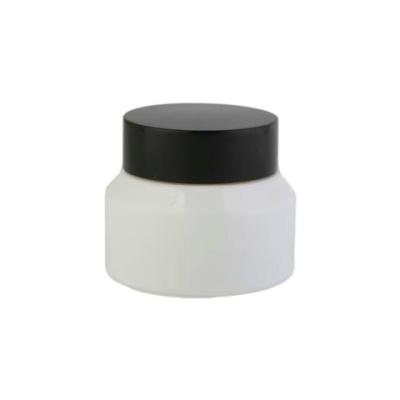 White Glass Cosmetic Jar With Wooden Cap / Lids Cosmetic Pots Cream Bottles OEM