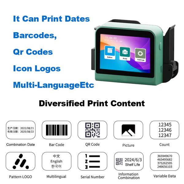 New T1 Mini Portable Handheld Inkjet Printer Date Printer Touch Screen logo Coding Machine Small Printer for Bottle Caps and Box