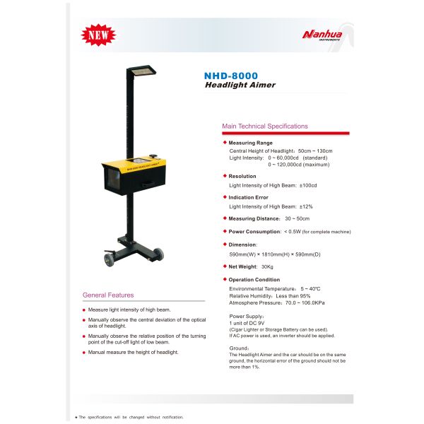 NHD-8000 Автомобильные фары Тестер Центральная высота 130 см 220в 50hz Для всех автомобилей